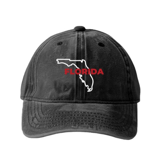 Discover Florida Map Outline - Florida Map - Washed Denim Baseball Caps