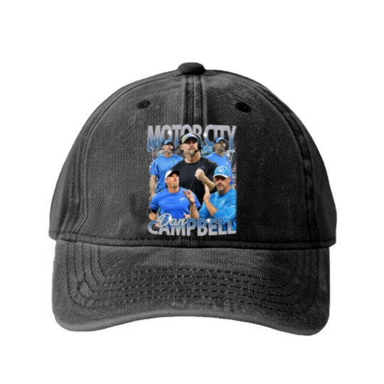 Discover Vintage 90s Graphic Style Motorcity Dan Washed Denim Baseball Caps, Dan Campbell Washed Denim Baseball Caps, Vintage Oversized Sport Washed Denim Baseball Caps