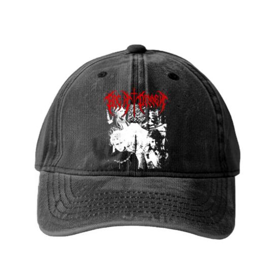 Discover Girl Dinner Black Metal Vintage Washed Denim Baseball Caps
