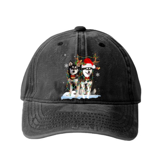 Discover Alaskan Klee Kai Christmas Tree Lights Reindeer Xmas Pajama 151 Washed Denim Baseball Caps
