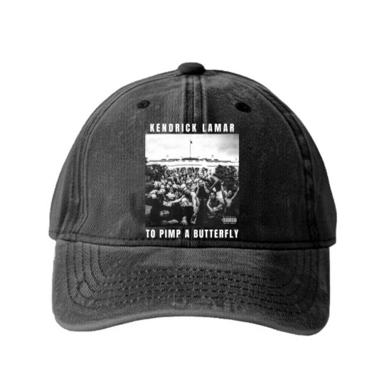 Discover Vintage Rapper Kendrick Lamar To Pimp A Butterfly Album Graphic Washed Denim Baseball Caps