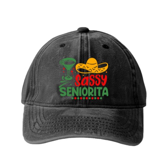 Discover Sassy Seniorita Sombrera Cinco De Mayo Margarita L Washed Denim Baseball Caps