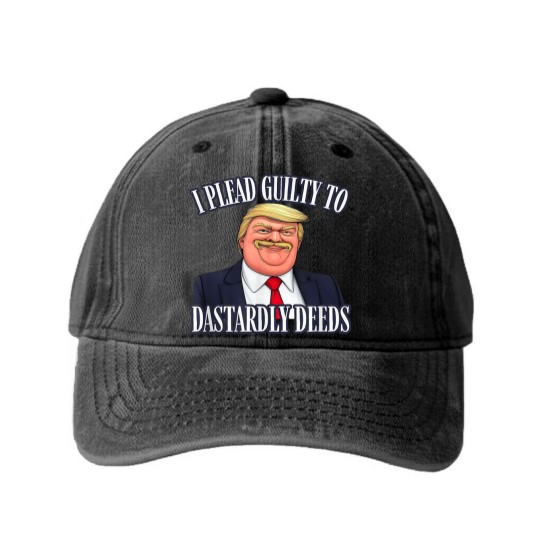 Discover Dastardly Deeds Funny Trump Cartoon Style Graphic Washed Denim Baseball Caps