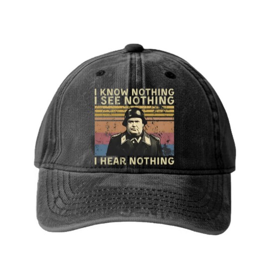 Discover Hogan's Heros I Know Nothing I See Nothing I Hear Nothing Vintage Washed Denim Baseball Caps
