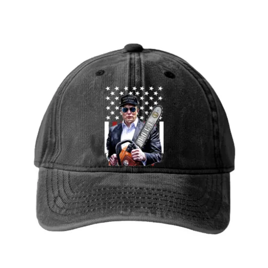 Discover Elon Musk Chainsaw Washed Denim Baseball Caps, Chainsaw For Bureaucracy