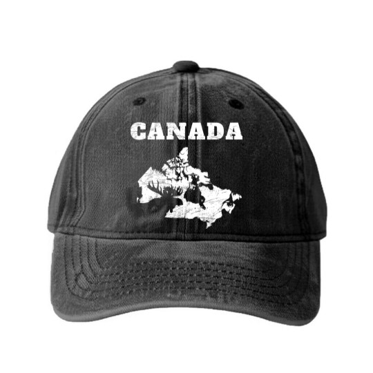 Discover Canada Map Moose - Canada Map - Washed Denim Baseball Caps