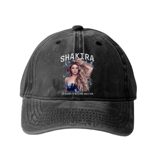 Discover 2024 Shakira Tour Washed Denim Baseball Caps, Las Mujeres Ya No Lloran World Tour Washed Denim Baseball Caps