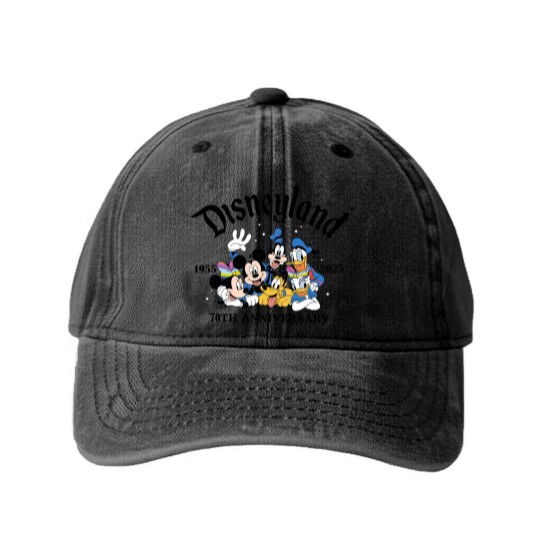 Discover Disneyyland 70th Anniversary Washed Denim Baseball Caps, Castle Platinum Celebration 1955-2025 Washed Denim Baseball Caps