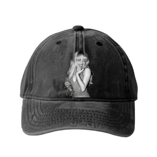 Discover Vintage Sabrina 2024 Tour Washed Denim Baseball Caps,, Carpenter Graphic Washed Denim Baseball Caps, Trendy Washed Denim Baseball Caps 2024 Gift