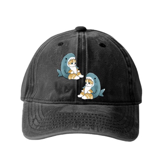 Discover mofu sand 004-2cute cat kitty meeeeow SHARK Washed Denim Baseball Caps