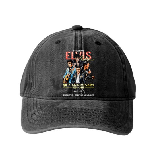 Discover Elvis Presley tour 2025, Elvis 90th Anniversary Washed Denim Baseball Caps 2D