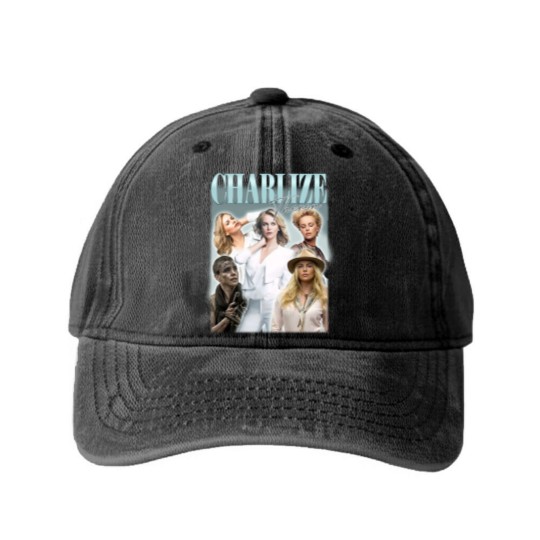 Discover Charlize Theron Vintage Bootleg Washed Denim Baseball Caps, Charlize Theron Vintage Graphic Washed Denim Baseball Caps