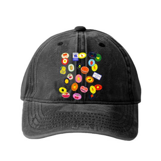 Discover Comfort Colors Fruit Sticker Washed Denim Baseball Caps, Summer Graphic Washed Denim Baseball Caps