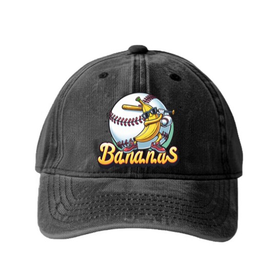 Discover Let's Go Bananas Baseball Washed Denim Baseball Caps, Sports Team Mascot Washed Denim Baseball Caps