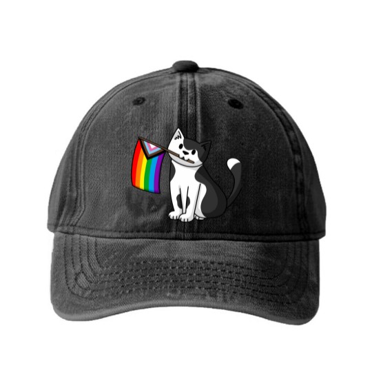 Discover Progress Pride  Pride Cat Washed Denim Baseball Caps