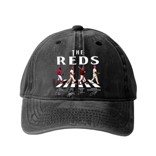 Discover Reds Walking Abbey Road Signatures Baseball Washed Denim Baseball Caps, Elly De La Cruz, Votto, Jonathan India