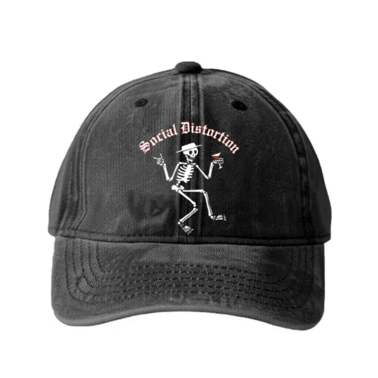 Discover Social Distortion Skull Art Washed Denim Baseball Caps