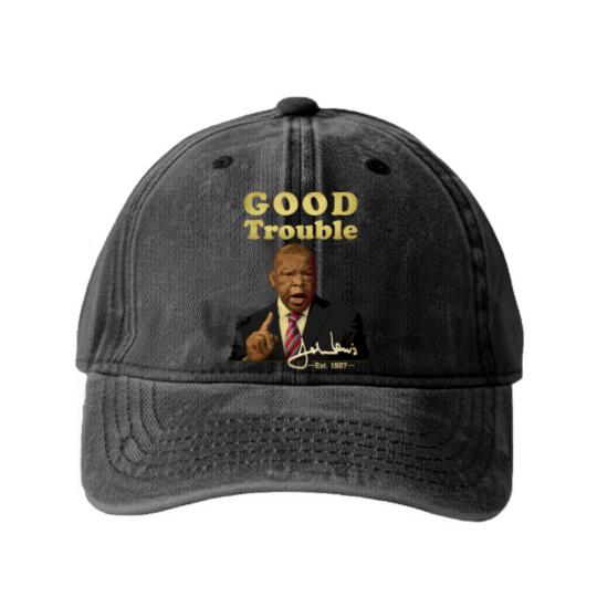 Discover Good trouble john lewis signature est 1987 Classic Washed Denim Baseball Caps