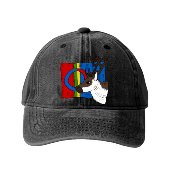 Discover sami flag and reindeer. Sámi people. Washed Denim Baseball Caps