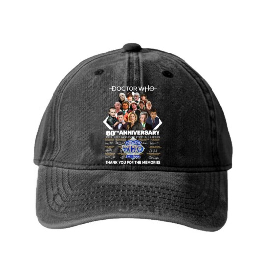 Discover Doctor Who 60th Anniversary 1963-2023 Thank You For The Memorie1 Signature Washed Denim Baseball Caps