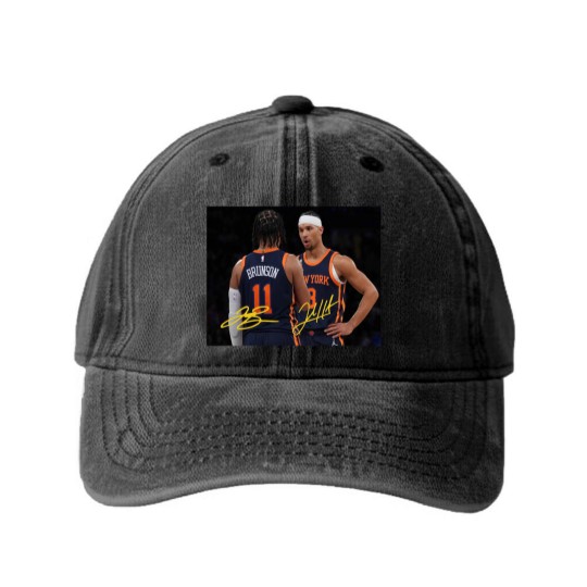 Discover Jalen Brunson and Josh Hart With Signature Vintage Washed Denim Baseball Caps, New York Basketball Retro 90s Washed Denim Baseball Caps
