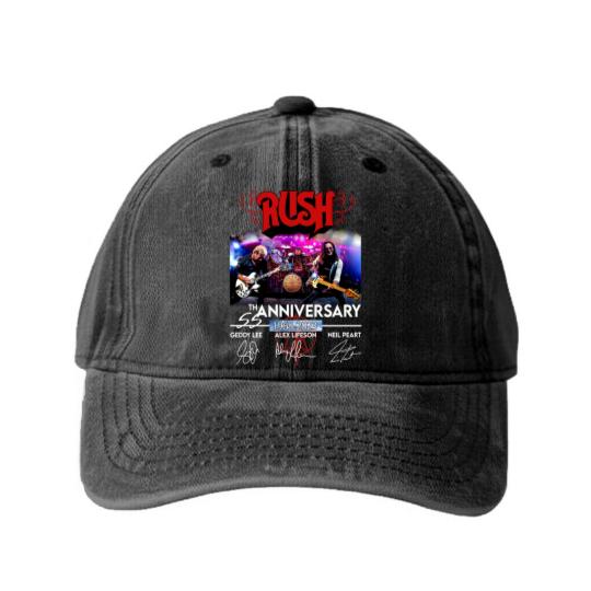 Discover 55 Years RUSH Band 1968-2023 Signatures Washed Denim Baseball Caps