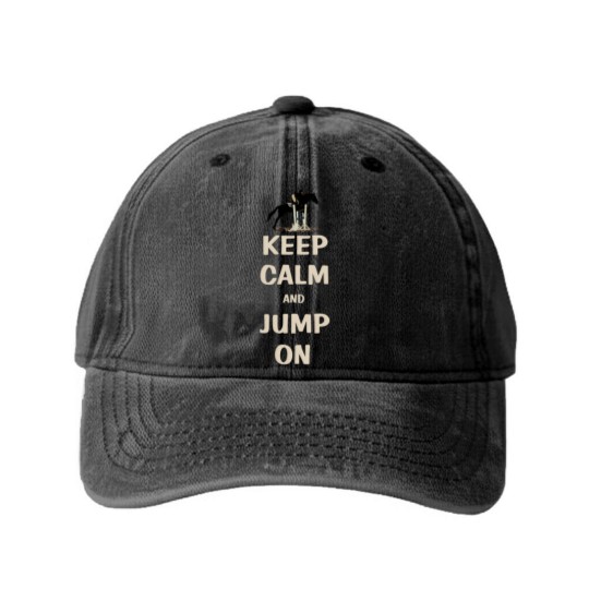 Discover Keep Calm and Jump On Horse Washed Denim Baseball Caps