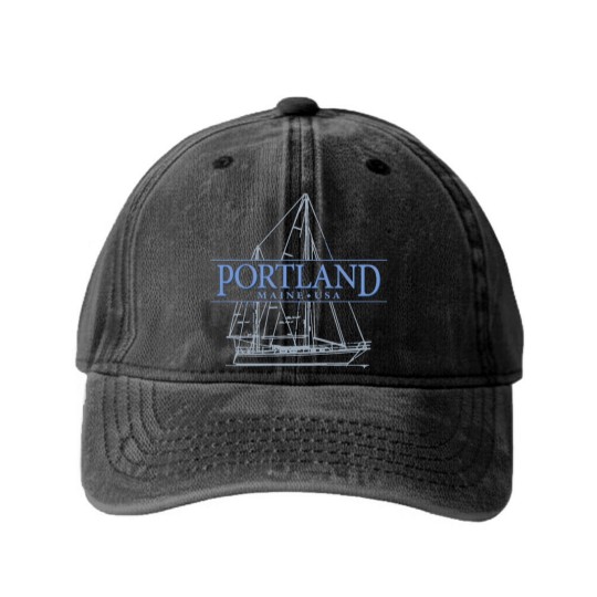 Discover Portland Maine Sailing Washed Denim Baseball Caps