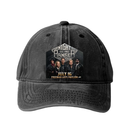 Discover New Night Ranger 2024 Tour Short Sleeve Gift For Fan Washed Denim Baseball Caps