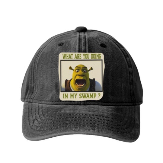 Discover Shrek Face Washed Denim Baseball Caps What Are You Doing in My Swamp Washed Denim Baseball Caps, I'm Swamped Washed Denim Baseball Caps, Funny Shrek Washed Denim Baseball Caps