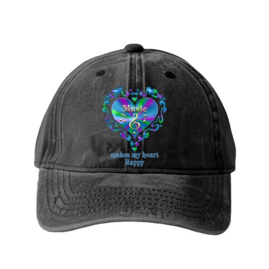 Discover Music Makes My Heart Happy Washed Denim Baseball Caps
