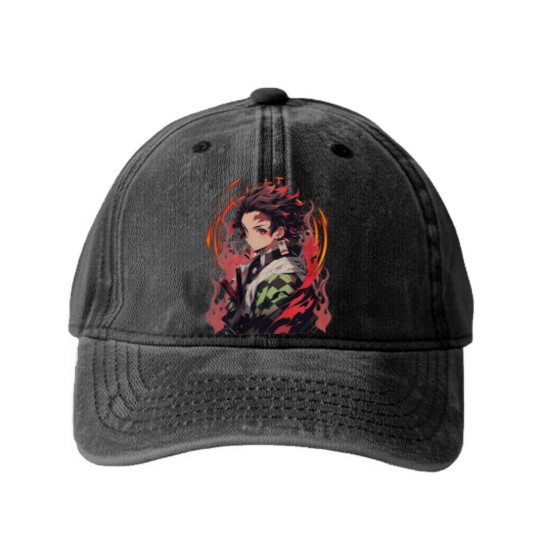 Discover Anime Washed Denim Baseball Caps, Tanjirou Washed Denim Baseball Caps, Anime Lovers Washed Denim Baseball Caps