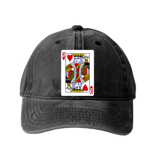 Discover King of Hearts Playing Card Washed Denim Baseball Caps