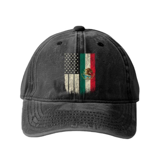 Discover Mexican American Patriot Mexican American Flag Washed Denim Baseball Caps