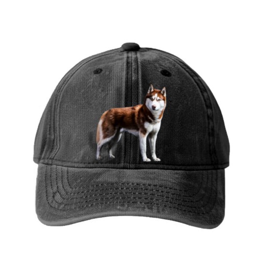 Discover Siberian Husky Red Husky Wolf Dog Washed Denim Baseball Caps