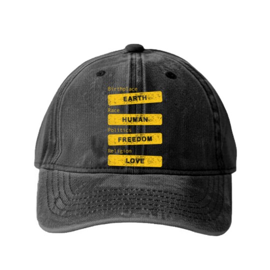 Discover Birthplace Earth Grunge - Human Freedom Love Washed Denim Baseball Caps