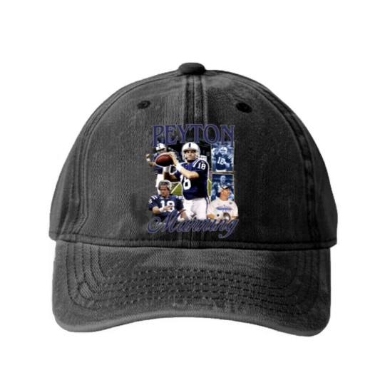 Discover Vintage 90s Graphic Style Peyton Manning Washed Denim Baseball Caps