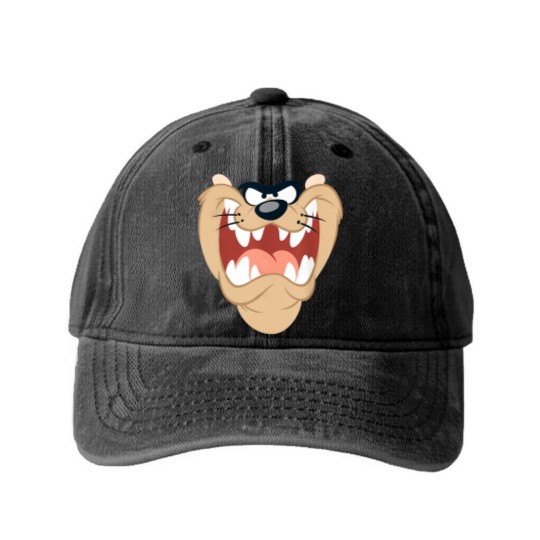 Discover Looney Tunes Taz Face Washed Denim Baseball Caps, Tasmanian Devil Face Washed Denim Baseball Caps