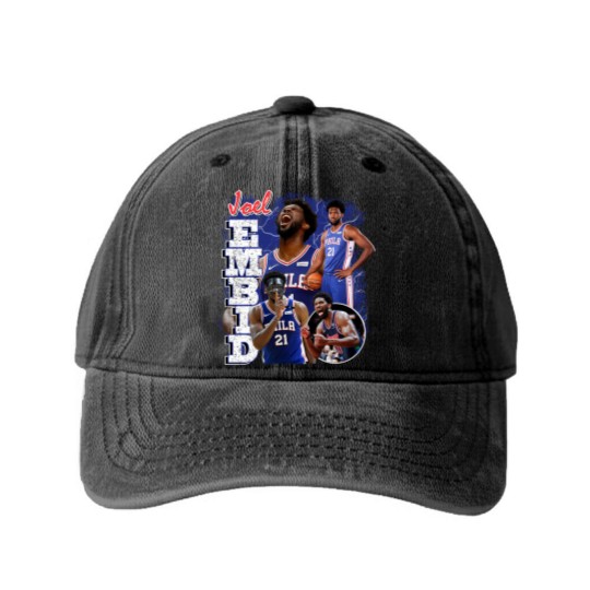Discover Joel Embiid Vintage Washed Denim Baseball Caps, Joel Embiid Washed Denim Baseball Caps