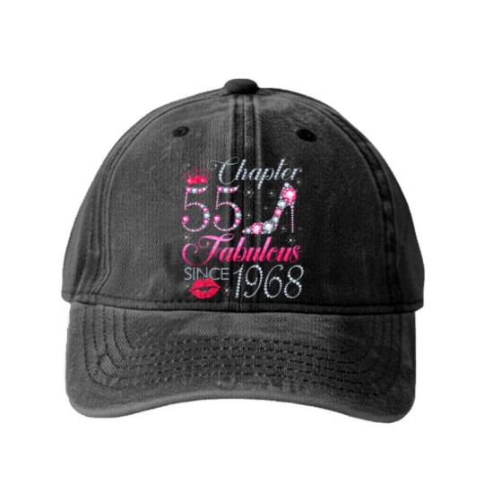Discover chapter 55 fabulous since 1968 55th birthday gift for women Washed Denim Baseball Caps