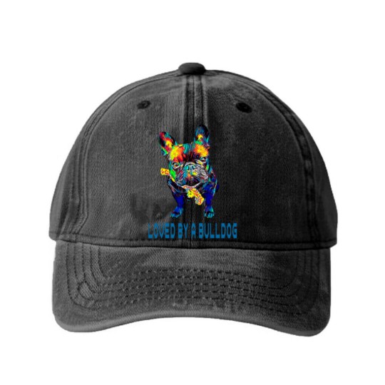 Discover French Bulldog Pet Mens Loved by a bulldog French Bulldog Funny Sayings Washed Denim Baseball Caps