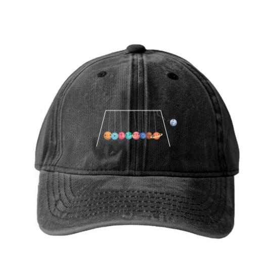 Discover Planets, solar system, Newton's cradle (1) Washed Denim Baseball Caps