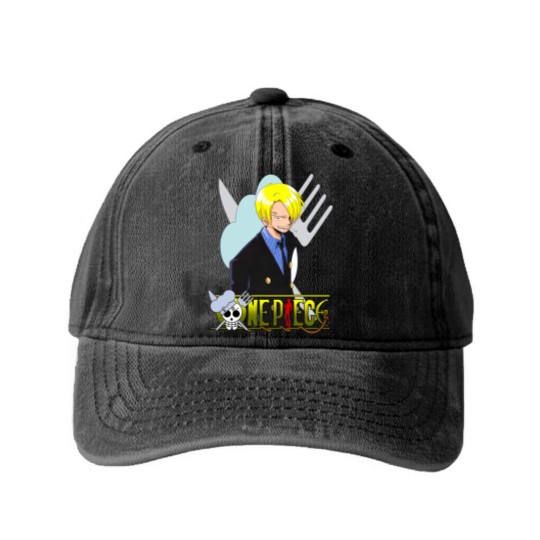 Discover one pieces SANJI complete design Washed Denim Baseball Caps