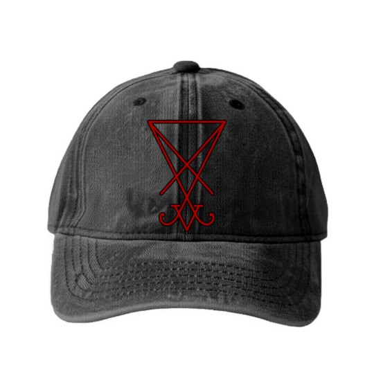 Discover Seal of Lucifer - Red Washed Denim Baseball Caps