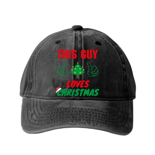 Discover This Guy Loves Christmas, Funny Mens Christmas Washed Denim Baseball Caps