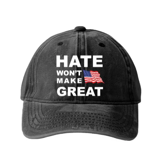 Discover Hate Won't Make US Great Men's Woman's Classic Ame Washed Denim Baseball Caps