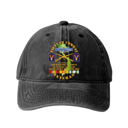 Discover 1st Bn 6th Inf LZ Center w 196th LIB Washed Denim Baseball Caps