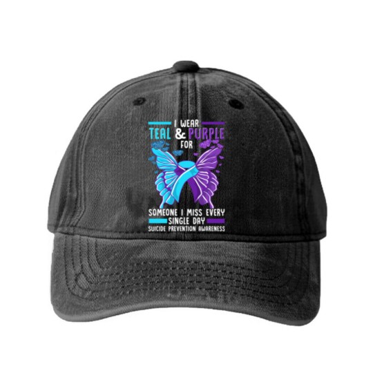 Discover Teal And Purple Ribbon Suicide Prevention Awarenes Washed Denim Baseball Caps
