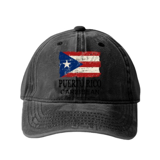 Discover Puerto Rico Flag - Vintage Look Washed Denim Baseball Caps