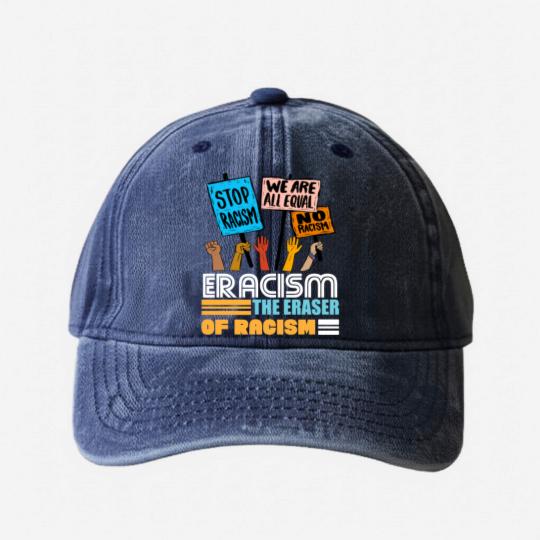 Discover Eracism the Eraser of Racism Black lives matter Washed Denim Baseball Caps